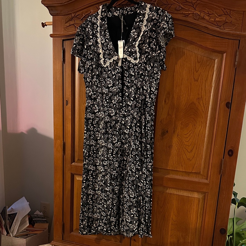 Anthropologie Black and White Floral Midi Dress